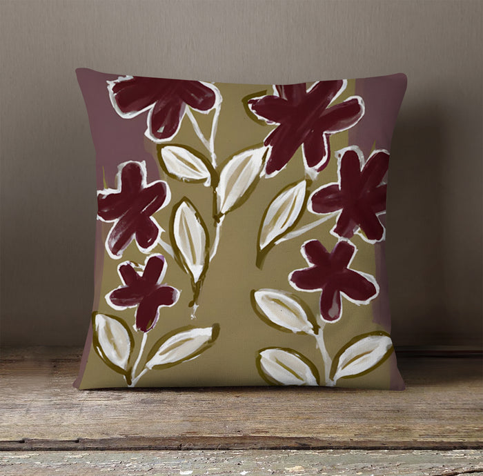 Red Floral Botanical Pattern Throw Pillow Cover
