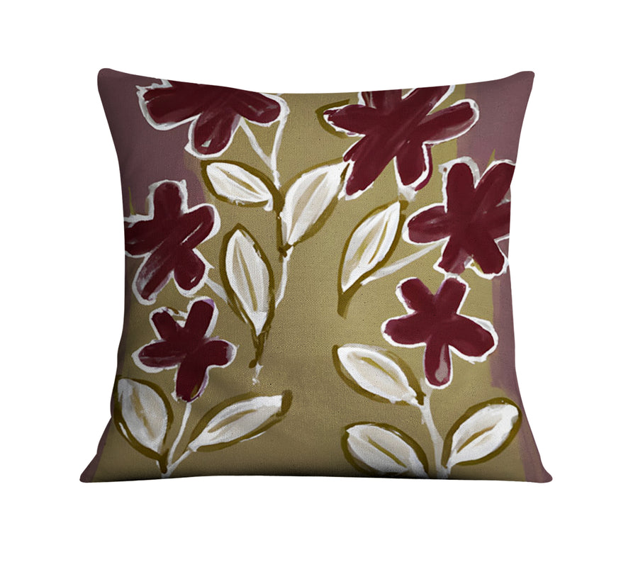 Red Floral Botanical Pattern Throw Pillow Cover