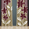 Floral Window Curtains - Beige and Burgundy Painted Print - Deja Blue Studios