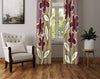Floral Window Curtains - Beige and Burgundy Painted Print - Deja Blue Studios