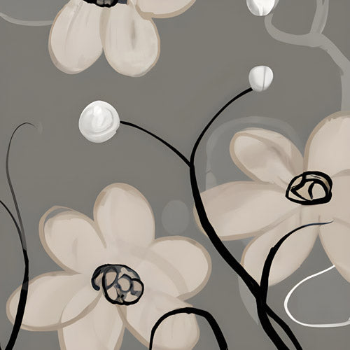 Gray Minimalist Floral Line Pattern