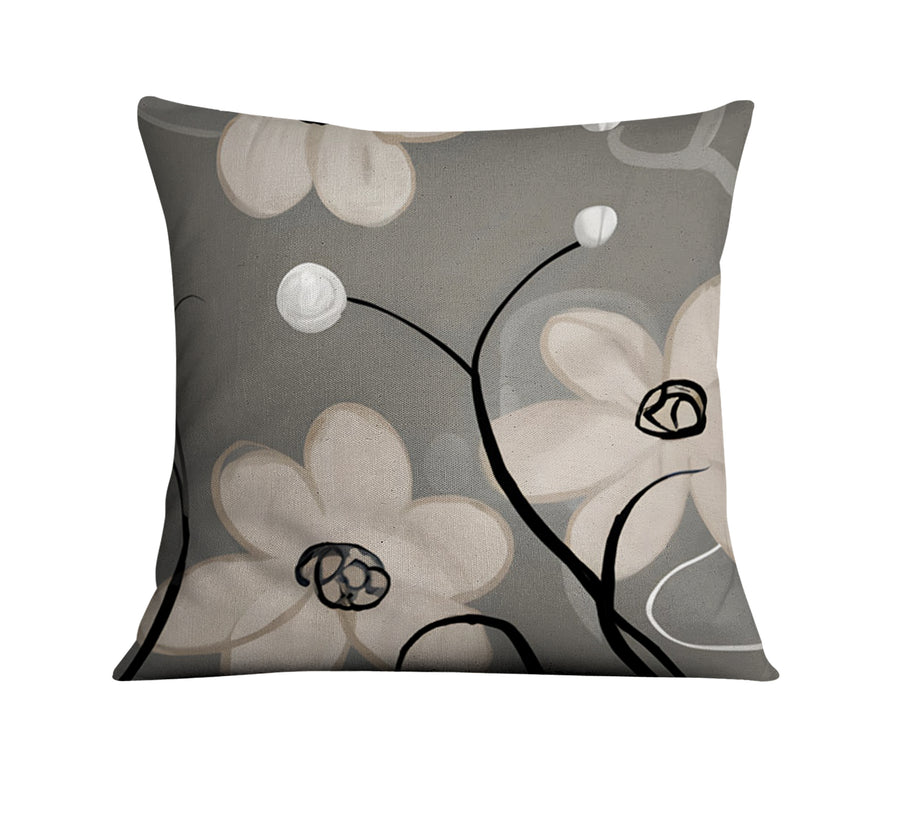 Gray Minimalist Floral Line Pattern Throw Pillow Cover