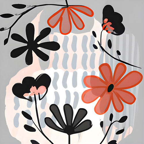 Red and Black Retro Floral Pattern