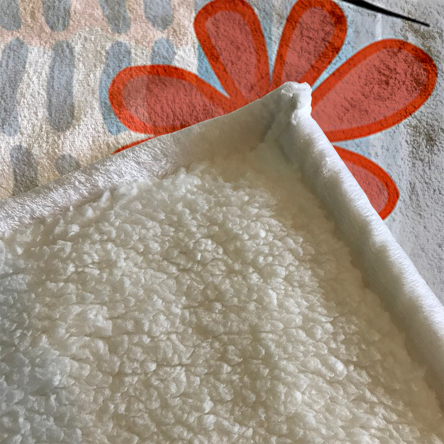 Red and Black Retro Floral Pattern Fleece Sherpa Blanket