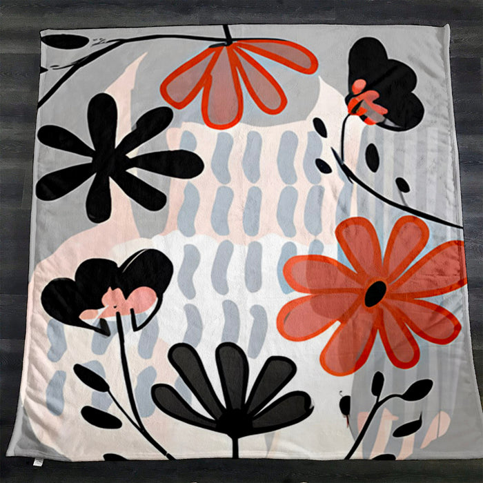 Red and Black Retro Floral Pattern Fleece Sherpa Blanket