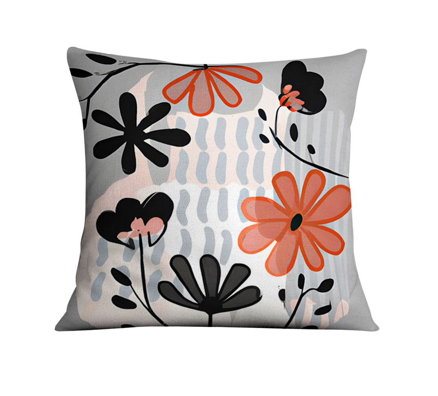 Red and Black Retro Floral Pattern Throw Pillow Cover