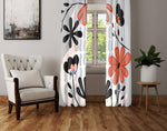 Floral Window Curtains - Gray, Pink and Orange Modern Contemporary Print - Deja Blue Studios