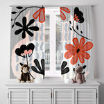 Floral Window Curtains - Gray, Pink and Orange Modern Contemporary Print - Deja Blue Studios