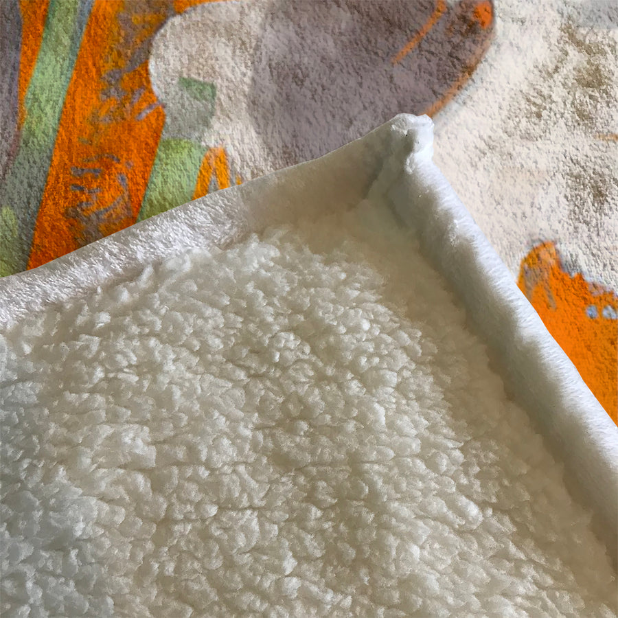 Orange and Gray Abstract Floral Pattern Fleece Sherpa Blanket