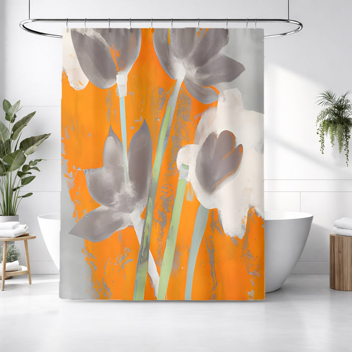 Orange and Gray Abstract Floral Pattern Shower Curtain
