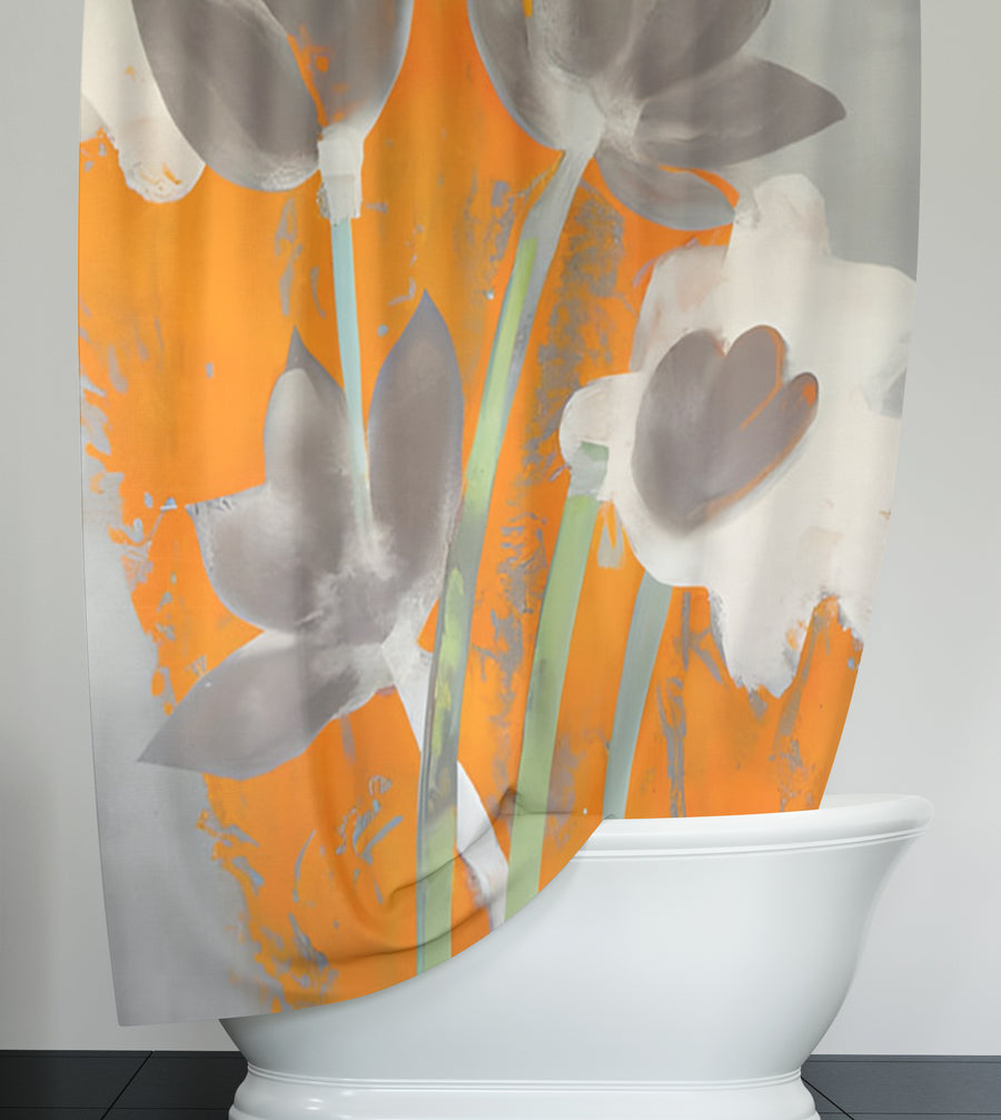 Orange and Gray Abstract Floral Pattern Shower Curtain