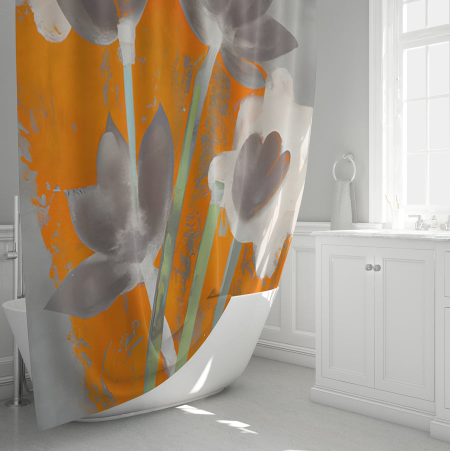 Orange and Gray Abstract Floral Pattern Shower Curtain