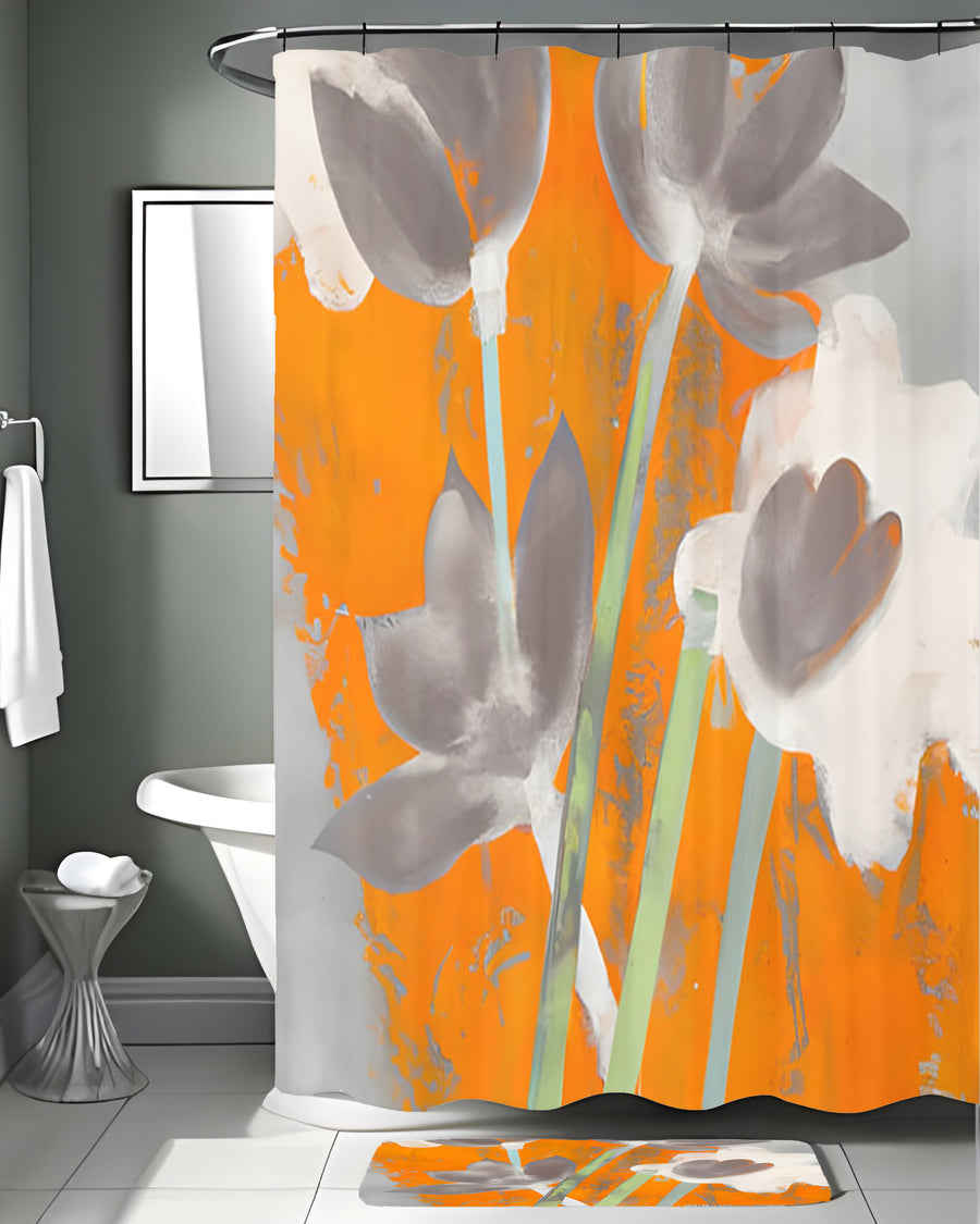 Orange and Gray Abstract Floral Pattern Shower Curtain
