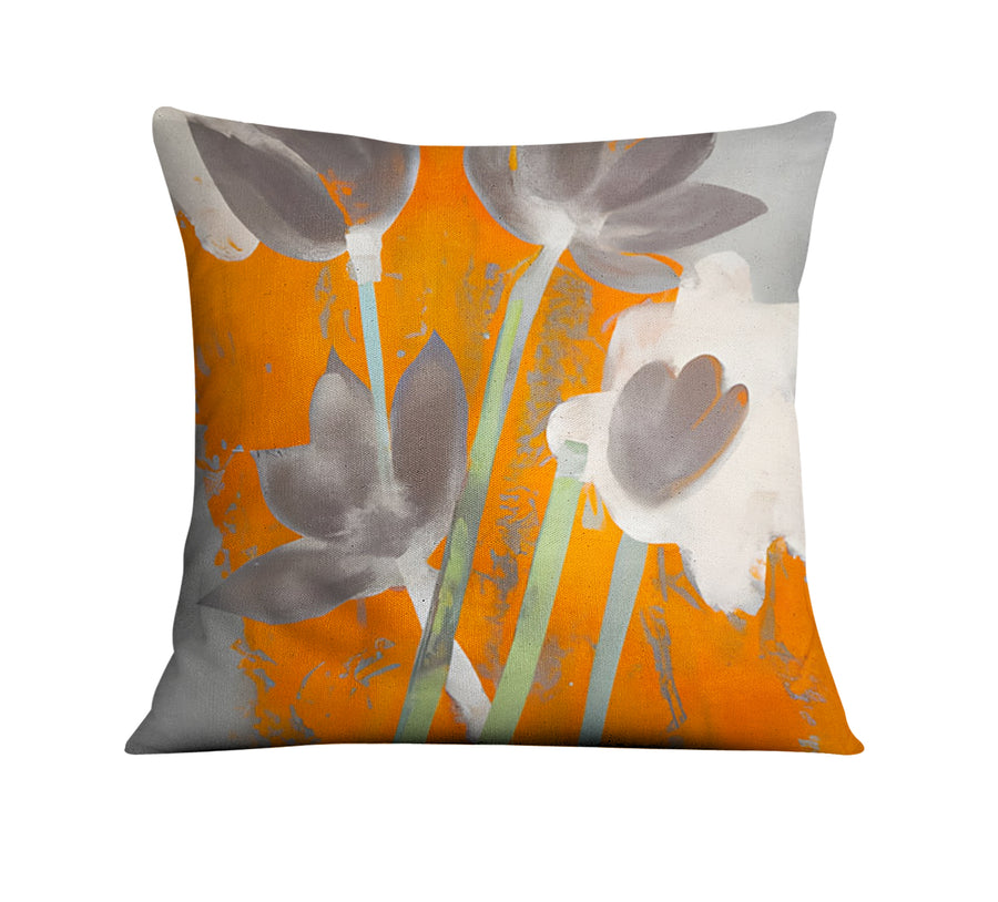 Orange and Gray Abstract Floral Pattern Throw Pillow Cover