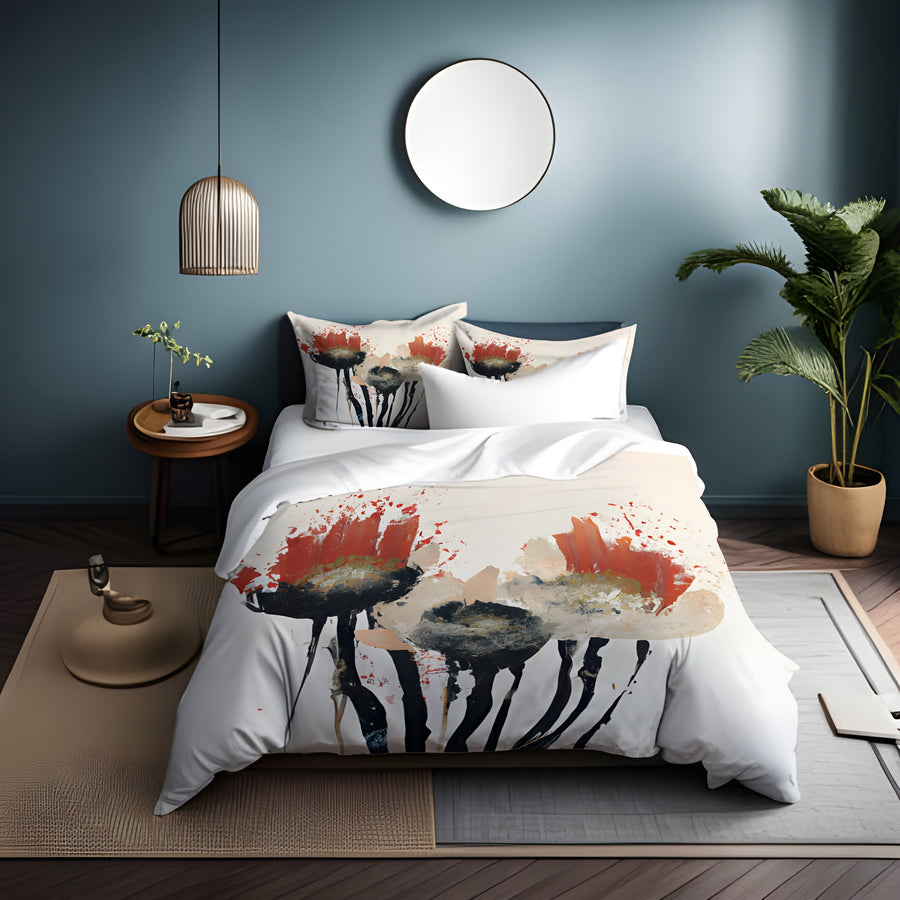 Red and Black Abstract Floral Artwork Duvet Cover