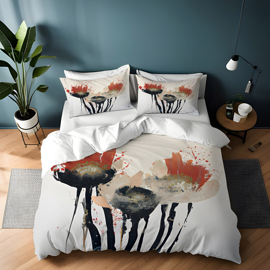 Red and Black Abstract Floral Artwork Duvet Cover
