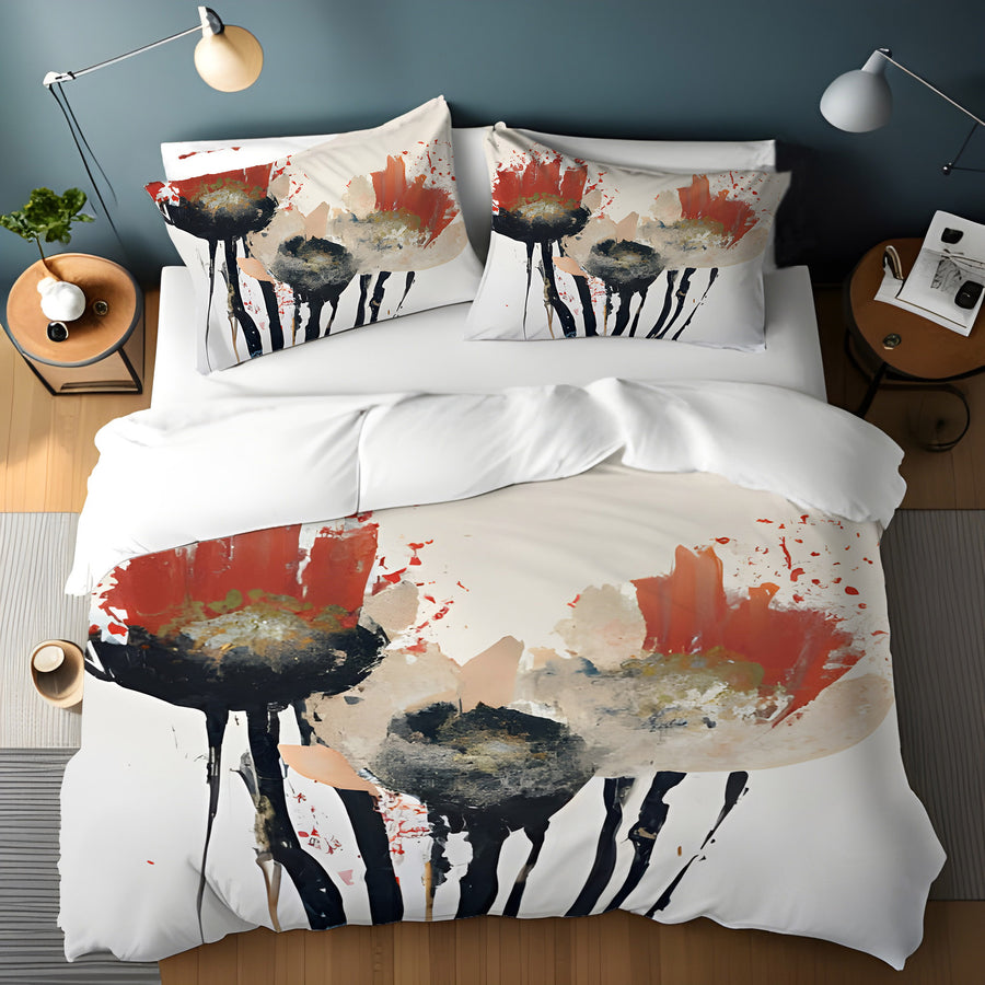 Red and Black Abstract Floral Artwork Duvet Cover