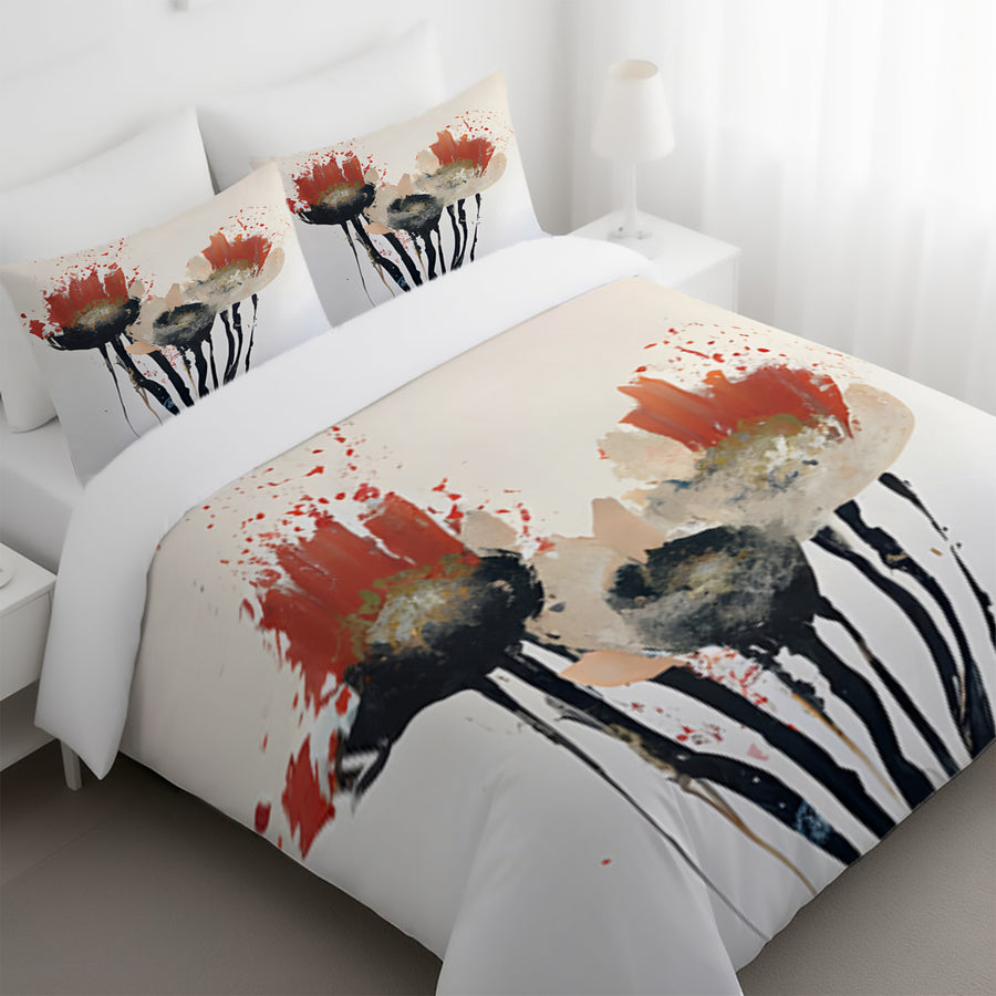 Red and Black Abstract Floral Artwork Duvet Cover