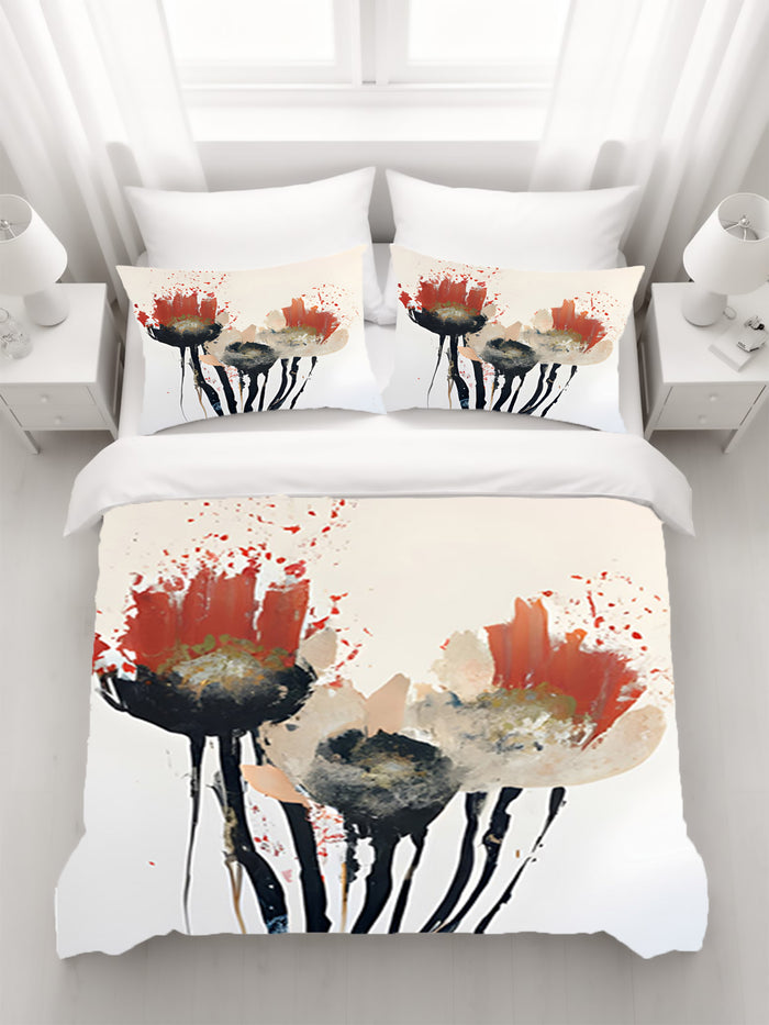 Red and Black Abstract Floral Artwork Duvet Cover