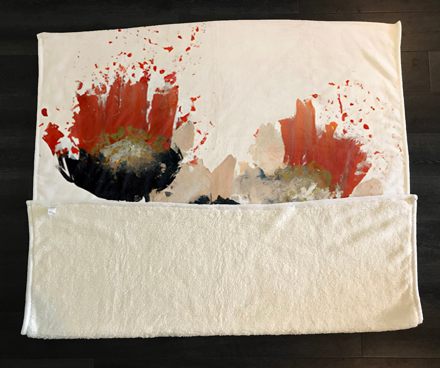 Red and Black Abstract Floral Artwork Fleece Sherpa Blanket