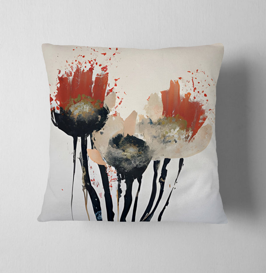 Red and Black Abstract Floral Artwork Throw Pillow Cover