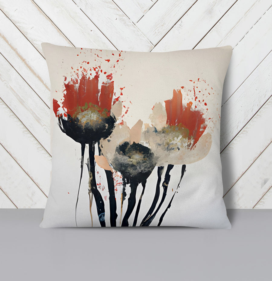 Red and Black Abstract Floral Artwork Throw Pillow Cover