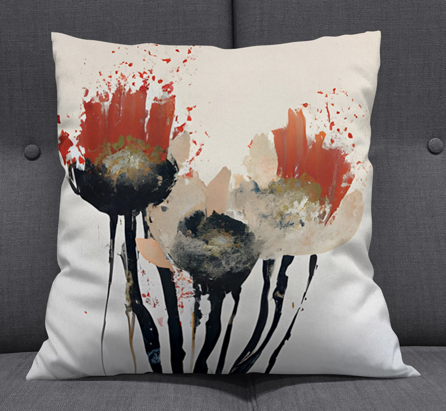 Red and Black Abstract Floral Artwork Throw Pillow Cover
