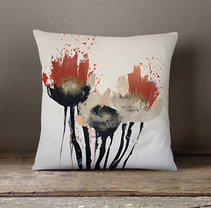 Red and Black Abstract Floral Artwork Throw Pillow Cover
