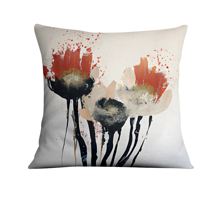Red and Black Abstract Floral Artwork Throw Pillow Cover
