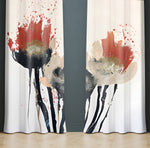 Floral Window Curtains - Black, Beige, Modern Watercolor - Deja Blue Studios