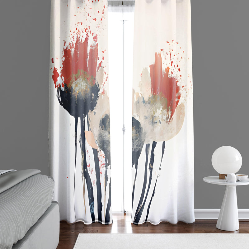 Floral Window Curtains - Black, Beige, Modern Watercolor - Deja Blue Studios