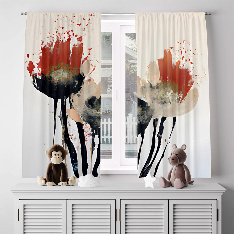 Floral Window Curtains - Black, Beige, Modern Watercolor - Deja Blue Studios