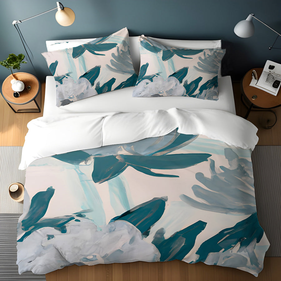 Teal Botanical Abstract Brush Pattern Duvet Cover