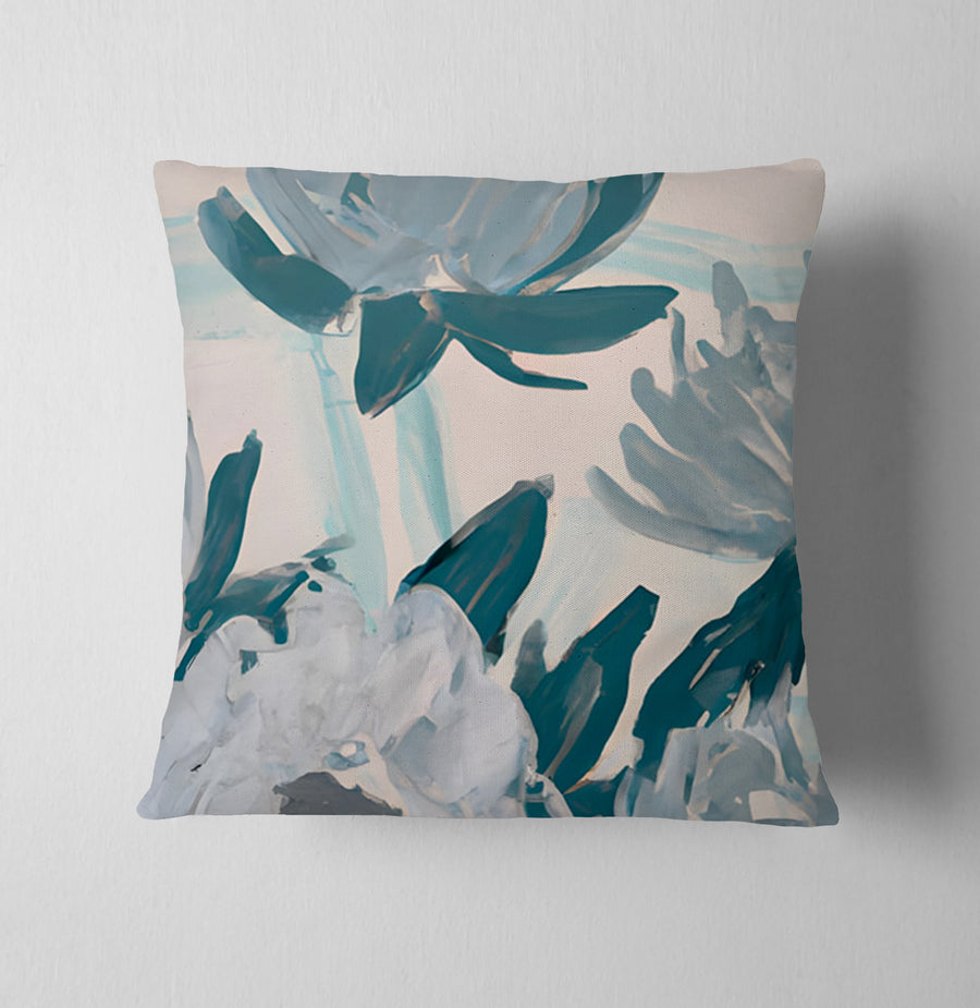 Teal Botanical Abstract Brush Pattern Throw Pillow Cover