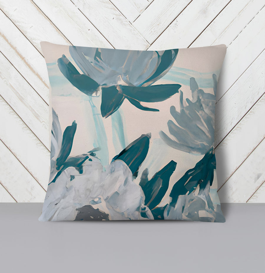 Teal Botanical Abstract Brush Pattern Throw Pillow Cover
