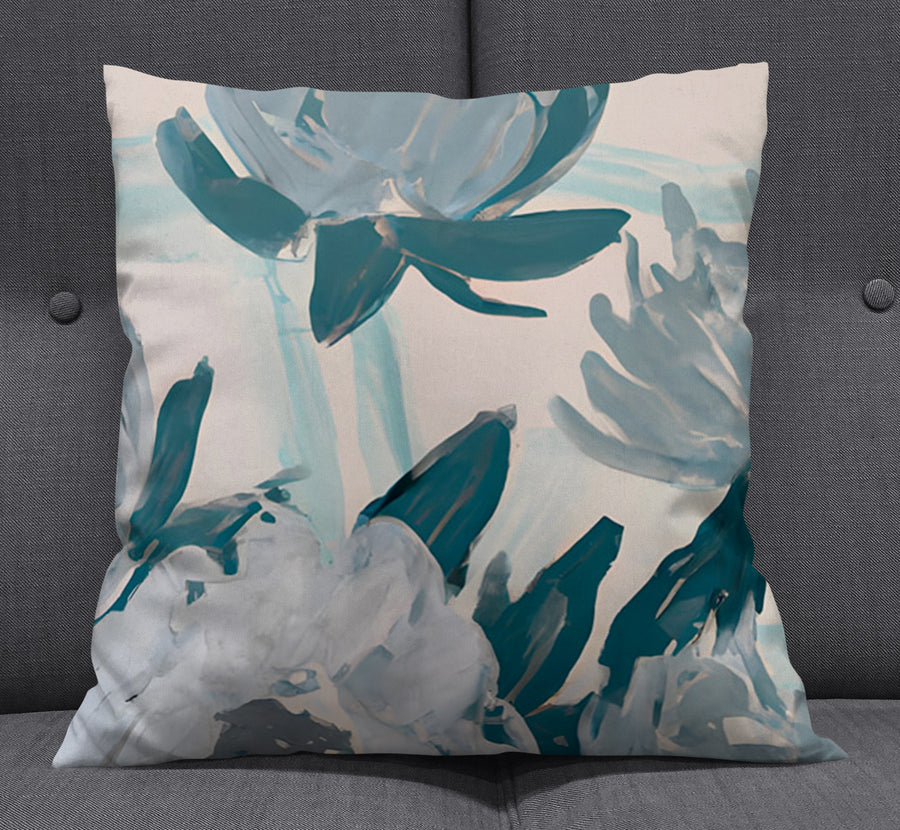 Teal Botanical Abstract Brush Pattern Throw Pillow Cover