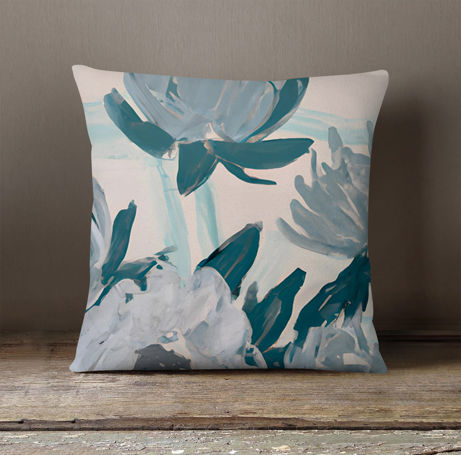 Teal Botanical Abstract Brush Pattern Throw Pillow Cover