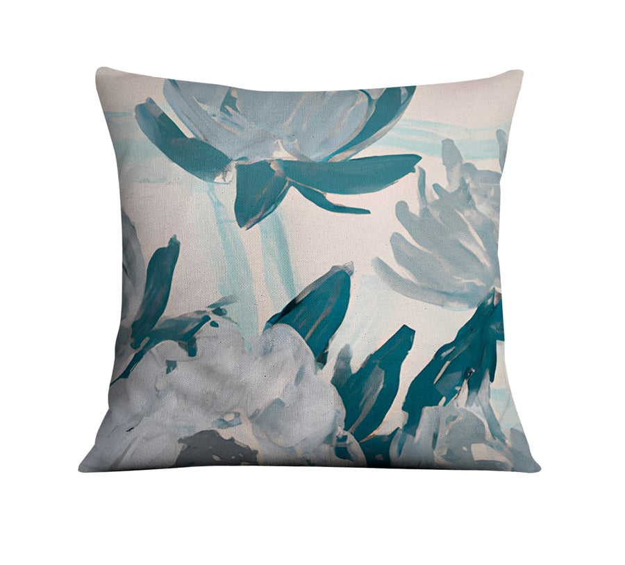Teal Botanical Abstract Brush Pattern Throw Pillow Cover
