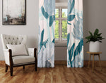 Floral Window Curtains - Abstract Blue Waterlilly Print - Deja Blue Studios