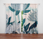 Floral Window Curtains - Abstract Blue Waterlilly Print - Deja Blue Studios