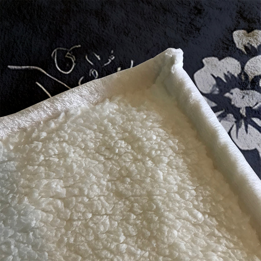 Gray and Black Ornate Floral Pattern Fleece Sherpa Blanket