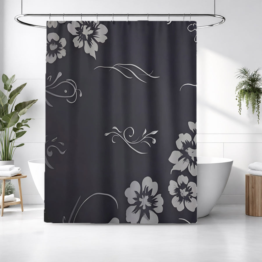 Minimalist Shower Curtain - Black and Gray Floral Print