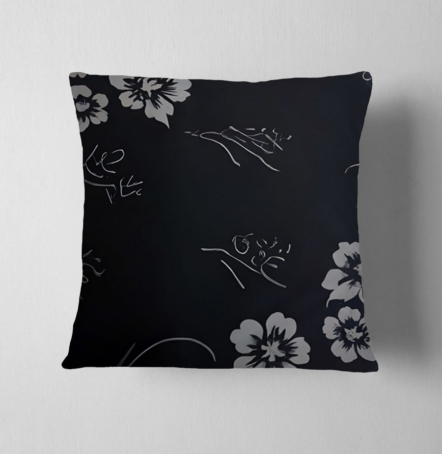 Gray and Black Ornate Floral Pattern Throw Pillow Cover