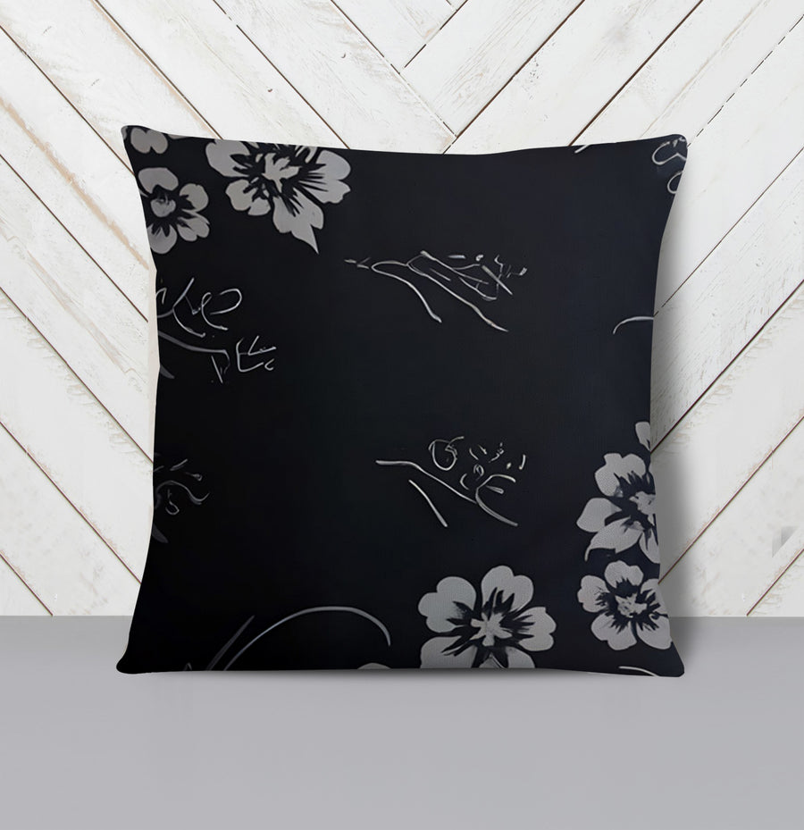 Gray and Black Ornate Floral Pattern Throw Pillow Cover