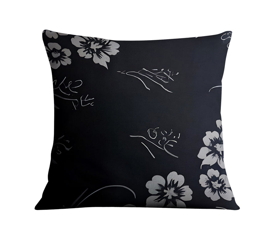Gray and Black Ornate Floral Pattern Throw Pillow Cover