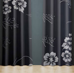 Minimalist Window Curtains - Black and Gray Floral Print - Deja Blue Studios