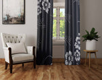 Minimalist Window Curtains - Black and Gray Floral Print - Deja Blue Studios