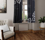 Minimalist Window Curtains - Black and Gray Floral Print - Deja Blue Studios