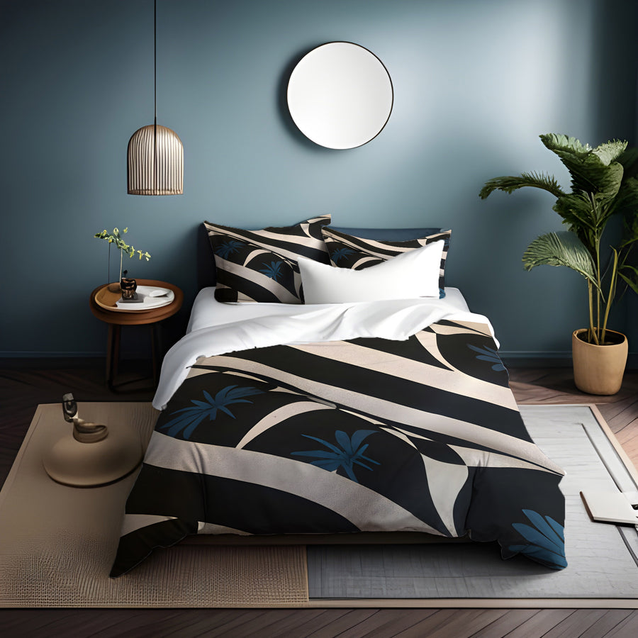 Black and Beige Abstract Wave Pattern Duvet Cover