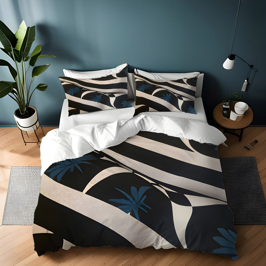 Black and Beige Abstract Wave Pattern Duvet Cover